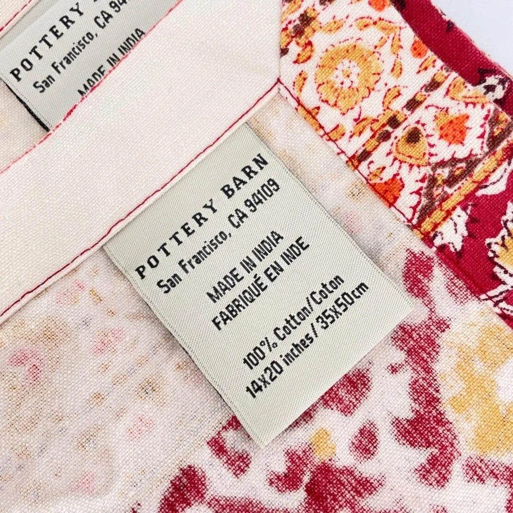 Pottery Barn Scarlett Red Floral‎ Cotton Placemats Set of 6 Block Print 14x20 B